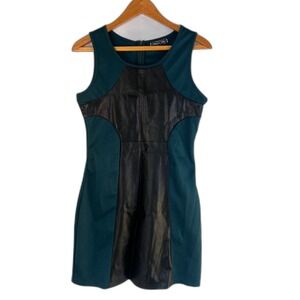 Whats Hot Bodycon Sheath Faux Leather Accent‎ Dress Sexy Edgy Punk Size Small